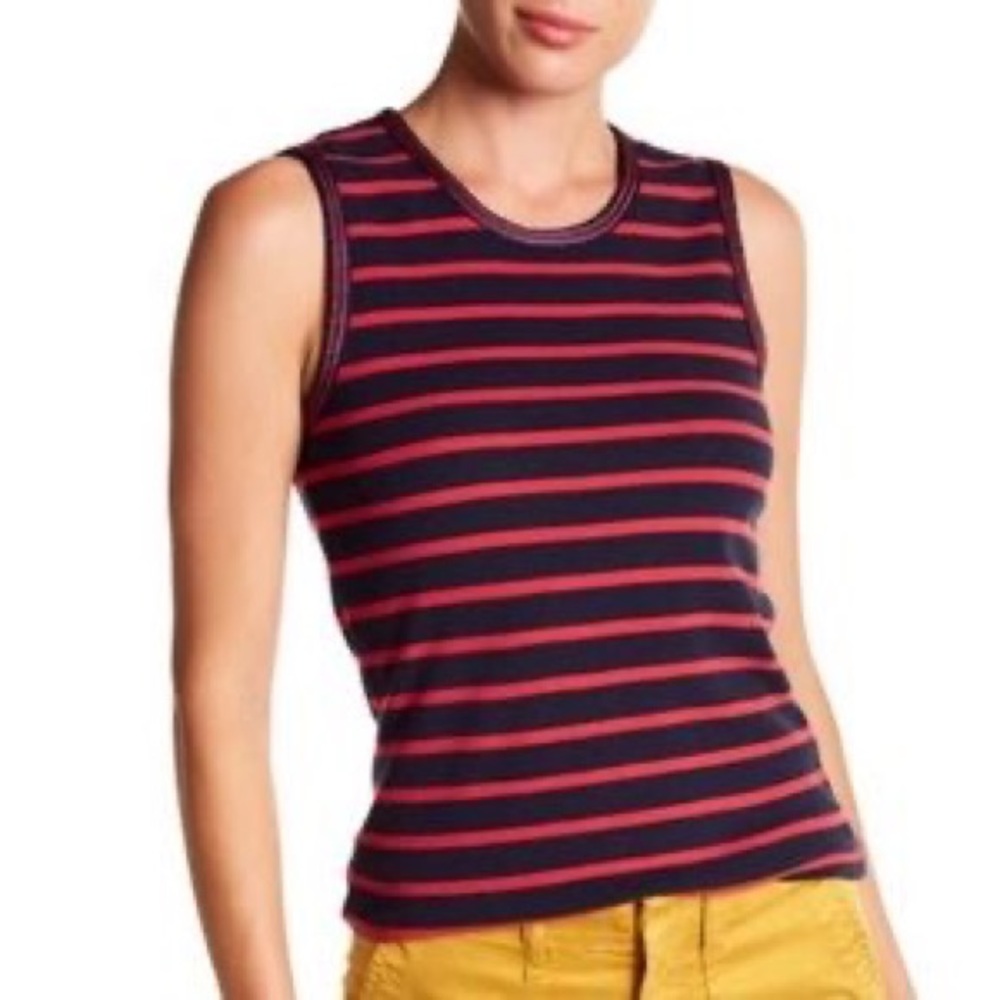 XS // J. Crew NWT Navy Blue and Red Striped Metallic Trim Tank Top